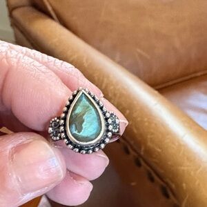 Sundance Silver Ring with Green Teardrop Stone